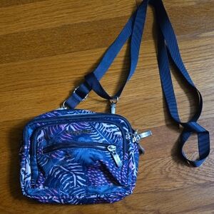 LeSportsac Navy and Pink Leaf Print Crossbody Bag